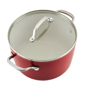 Ensemble de casseroles en céramique antiadhésive rouge avec couvercles en verre, poignées en acier inoxydable, 10 pièces, design moderne pour cuisinières à gaz et à induction - Product Image 6