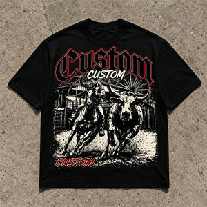 T-Shirt Personalizzata da Uomo con Stampa Grafica, Stile Western Cowboy, Oversize Vintage Streetwear in Cotone - Product Image 2