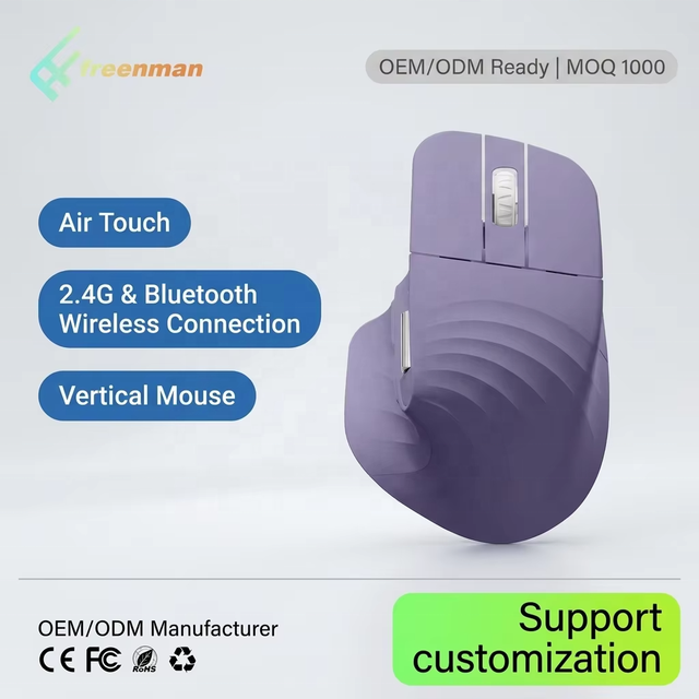 OEM Factory Air Touch Dual Mode 2.4G BT Wireless Rechargeable Optica Office Ergonomic Vertical Mouse