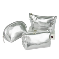 Grande pochette à monnaie nationale en cuir PU argenté brillant avec porte-clés, pochette à cosmétiques pour femmes, sac à fermeture éclair avec impression de lettres