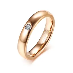 Ringen Sieraden Vrouwen 4Mm Single Zirkoon Ring Koreaanse Vrouwen Rose Gold Tungsten Ring
