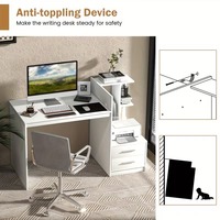 Bureau d'ordinateur compact moderne en bois blanc avec 2 tiroirs et étagère d'angle pour bureau à domicile