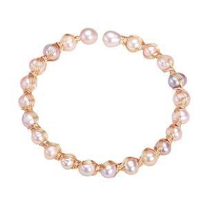 Bracelet en perles d'eau douce plaqué or cuivre, vente chaude transfrontalière, meilleur bracelet en perles véritables de Zhuji - Product Image 5