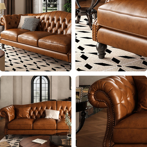 American-style Genuine <strong>Leather</strong> <strong>Sofa</strong>, Vintage <strong>Sofa</strong> <strong>Set</strong> for Bars and Caf&eacute;s, 1-2-<strong>3</strong> <strong>Piece</strong> Combination, Villa Living Room Furniture - Product Image 5