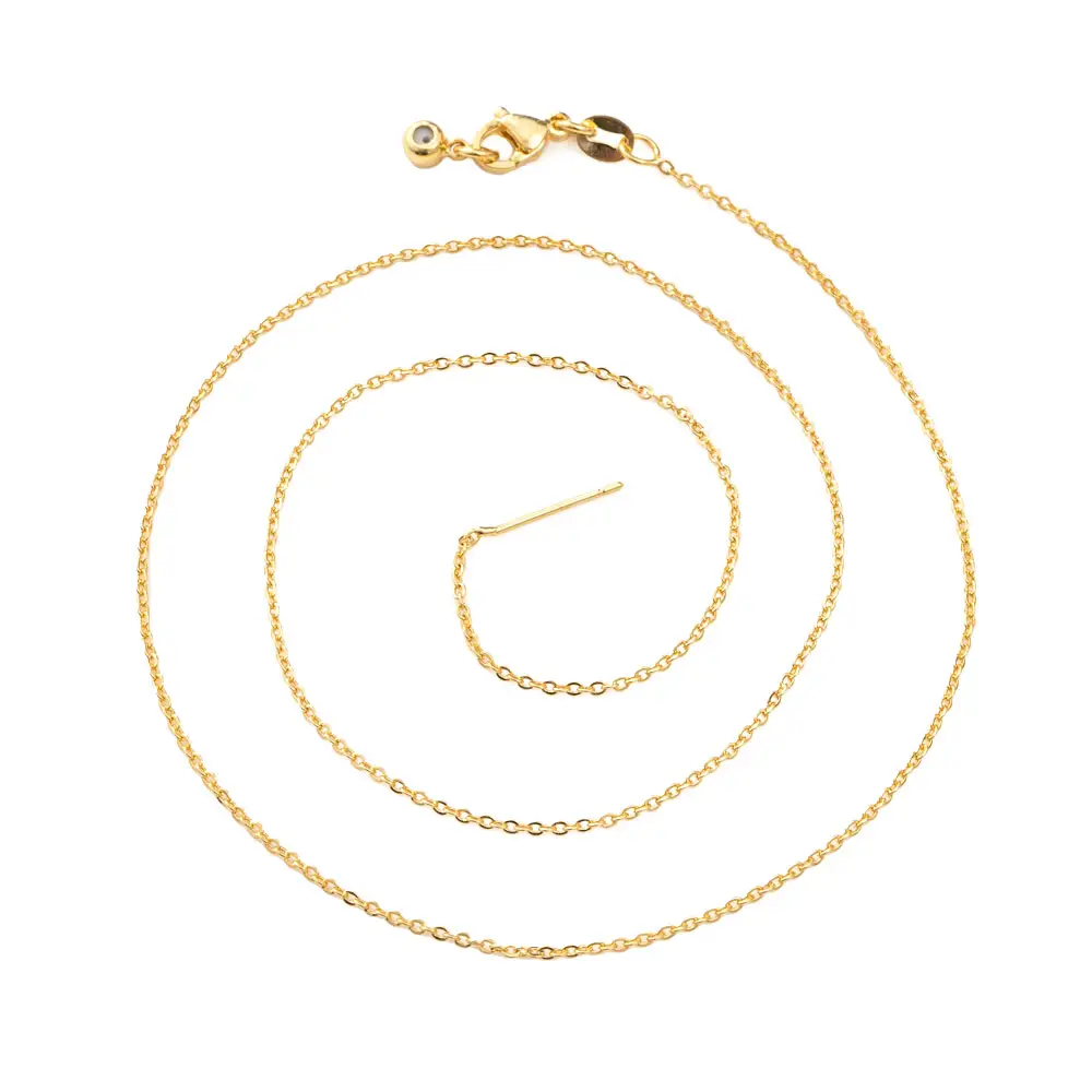 Delicado collar de cruz de plata dorada con superficie de cadena delgada de longitud ajustable chapada con cadena en forma de O de oro genuino