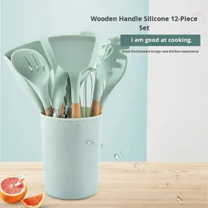 Juego <span class=keywords><strong>de</strong></span> utensilios <span class=keywords><strong>de</strong></span> <span class=keywords><strong>cocina</strong></span> <span class=keywords><strong>de</strong></span> silicona antiadherente <span class=keywords><strong>de</strong></span> 12 piezas para cubo <span class=keywords><strong>de</strong></span> almacenamiento <span class=keywords><strong>de</strong></span> <span class=keywords><strong>cocina</strong></span> <span class=keywords><strong>de</strong></span> <span class=keywords><strong>Amazon</strong></span> con mango <span class=keywords><strong>de</strong></span> madera que incluye Pala y cuchara - Product Image 2