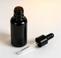 Flacon compte-gouttes en verre noir de 30 ml (1 oz) avec impression sérigraphique, pipette pour sérum liquide, pour emballage cosmétique, flacons de sérum d'huile essentielle