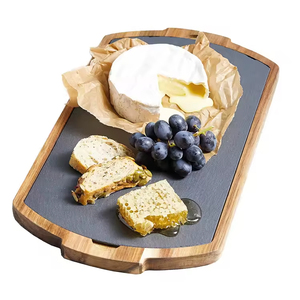 Plato de pizza Pizarra negra creativa con madera de acacia Comida occidental Platos de cocina japonesa 23,5x15cm Bandeja para servir Plato de pizarra - Product Image 3