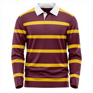 Camiseta de Rugby Unisex de Manga Larga a Rayas 100% Algodón, Ropa Deportiva que Absorbe la Humedad, Cuello Camisero, Ajuste Personalizado - Product Image 2