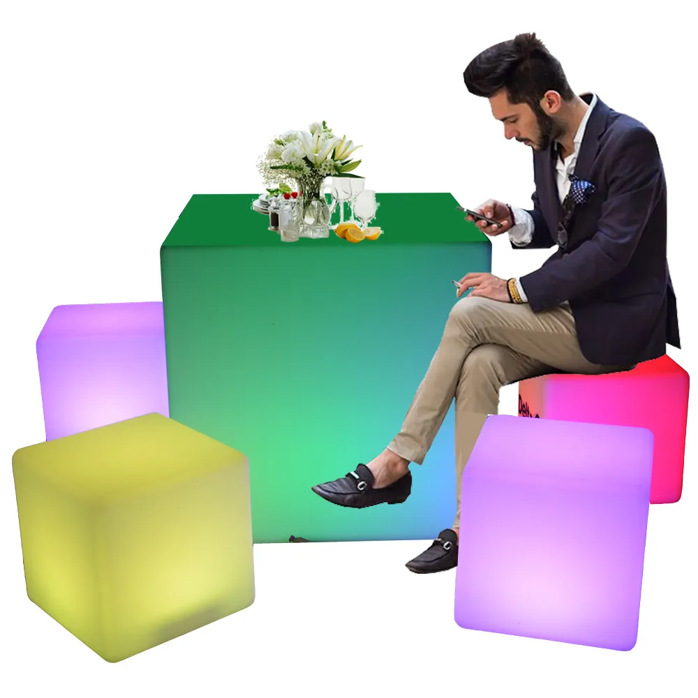 mesas y sillas para eventos modern bar stools led light up cube seat chair seating outdoor furniture