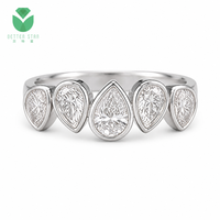 Bague en or blanc 14K 18K avec cinq pierres en diamant de laboratoire taille poire certifié IGI Better Star, sertie clos, D VVS, vente en gros pour femmes