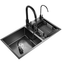BOTON STONE multifonction cascade robinet bassin intérieur 304 acier inoxydable Nano noir acier inoxydable évier intelligent cuisine