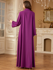 عباية عيدية متواضعة من الكويت بمقاس كبير للنساء حفلات دبي كباية إسلامية برقبة حرف V مصنوعة من البوليستر للتنفس - Product Image 5