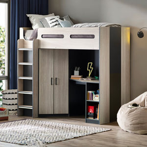 Современная, удобная и прочная деревянная двухъярусная кровать-лофт для детской спальни с гардеробом и письменным столом, для использования в отелях - Product Image 1
