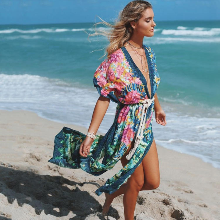 Kimono playa 2024 venta al por mayor Casual estampado Floral