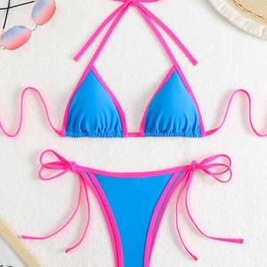 Sz003 2026 Bikini de estilo femenino con bloques de color y cordones, de color liso, con contraste de colores, <span class=keywords><strong>sexy</strong></span>, para comercio transfronterizo euroamericano - Product Image 3