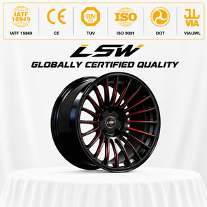 LSW LS8053 Multi‑Spoke Gloss Black With Red Accent Two‑Tone Car <b>Wheels</b>, Fully Custom PCD ET Center Bore Size, Universal For All - Product Image 3