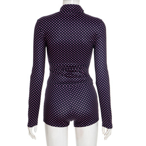 G01144C Retro Fashion Polka Dot Vintage <strong>Purple</strong> Two Piece Outfits Woman <strong>Purple</strong> Long Sleeves <strong>Crop</strong> <strong>Top</strong> and Pants Female Streetwear - Product Image 6