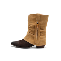 Bottines à lacets en cuir véritable pour femmes, respirantes, confortables, bicolores, à franges bohèmes, automne-hiver