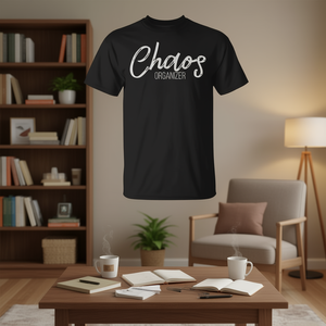 T-shirt Chaos Organizer pour hommes et femmes, en coton noir, coupe unisexe - Product Image 3