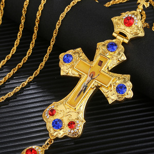 Collar con colgante de cruz de Jesús, collar con colgante de Cruz larga, de aleación de diamantes de cristal - Product Image 4