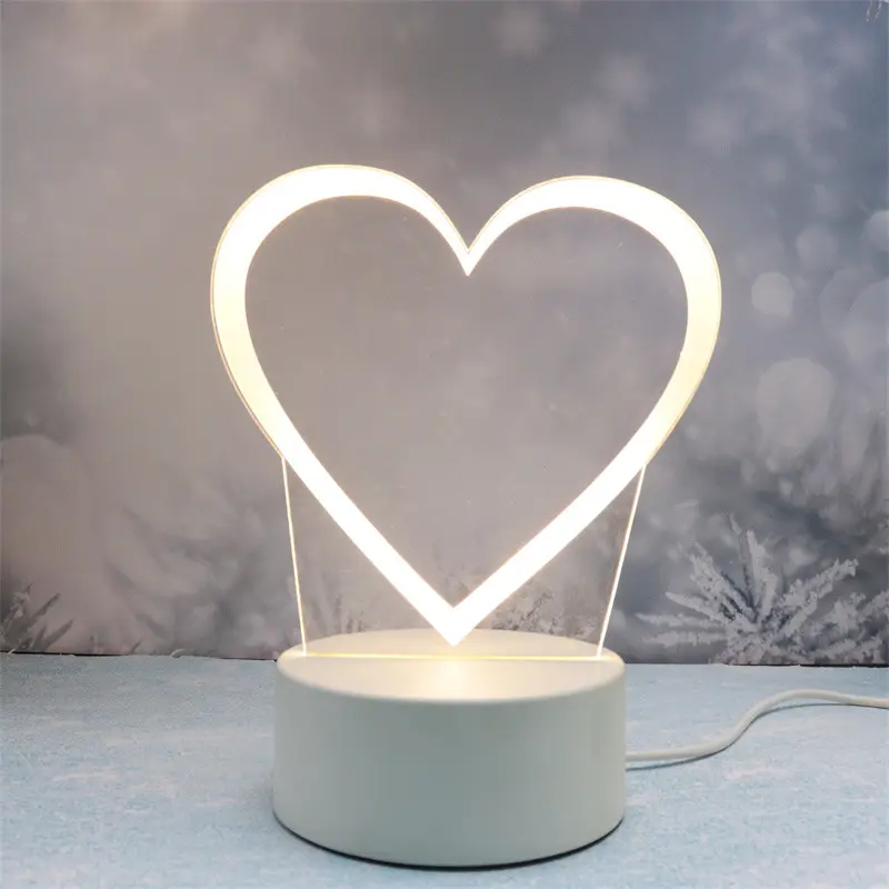 Lampe de table décorative LED en acrylique en forme de cœur 3D Lampe cadeau pour les amoureux