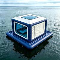 Maison flottante gonflable en PVC bleu foncé personnalisée, cabane flottante portable, tente gonflable, villa aquatique pour les vacances à la station balnéaire