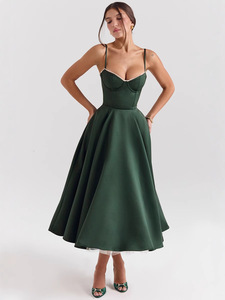 Abiti di lusso in raso Sexy di alta qualità senza maniche Tutu senza schienale abiti da ragazza Casual francese <span class=keywords><strong>abito</strong></span> <span class=keywords><strong>Midi</strong></span> - Product Image 6