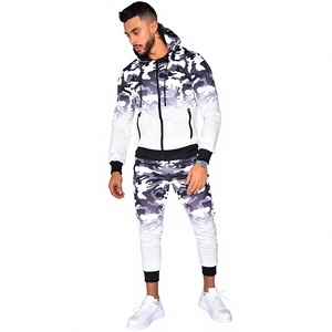 Men's Camo Print Hooded Tracksuit Set Zip Up Jacket Jogger Pants Hip Hop 2 Piece Outfit Sporty <b>leisurewear</b> for men - Product Image 3