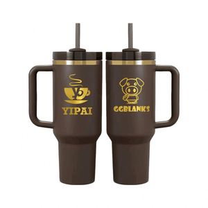 Vasos de 30oz y 40oz con Tapa y Popote, Grabado Láser, Color Dorado Chocolate, para Café y Viajes al Aire Libre - Product Image 2