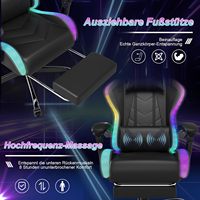 Chaise de jeu RGB avec lumières et haut-parleurs, chaise de jeu vidéo avec lumières LED RGB et repose-pieds