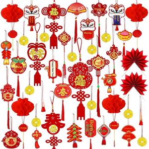 JUNEBRUSHS 43 pièces de nœuds chinois rouges suspendus pour le Nouvel An chinois, le Festival du Printemps, le Nouvel An lunaire - Antibactérien Non - Product Image 1