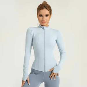 Veste de sport zippée à manches longues de haute qualité pour femmes, vêtements de fitness en gros avec trous pour les pouces, haut de yoga respirant - Product Image 1