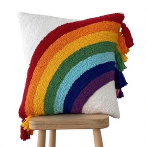 Rainbow Handmade Indian Cotton Luxury Woven Tufted <b>Sofa</b> Cushion <b>Cover</b> Household Pillow Cases Eco-Friendly Custom OEM Wholesale - Product Image 1