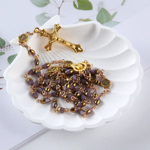 Premio fatto a mano cattolico <span class=keywords><strong>rosario</strong></span> 53 perline croce <span class=keywords><strong>d</strong></span>'<span class=keywords><strong>oro</strong></span> per la devozione - Product Image 4