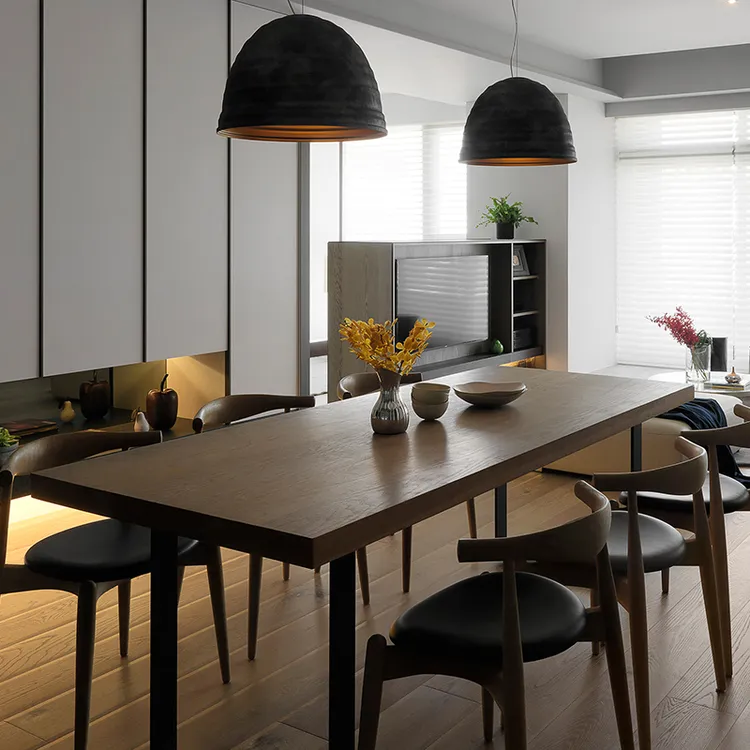 Tavolo moderno e minimalista per mobili da soggiorno tavolo da pranzo in legno con struttura in metallo e piano in legno