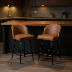 Ensemble de tabourets de bar 2 pièces en cuir PU, hauteur d'assise 27 pouces, pivotant à 360 degrés, structure en métal, mobilier de bar moderne - Product Image 2