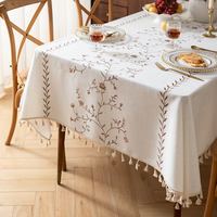 Nappe vintage en coton et lin avec dentelle jacquard, élégante nappe rectangulaire beige et blanche pour la cuisine, la salle à manger et la décoration de la maison