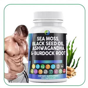 Ausreson OEM 3000mg Shilajit et Capsules de Mousse de Mer (Fucus) Huile de Nigelle Ashwagandha Complément Biologique Capsules de Mousse de Mer - Product Image 1