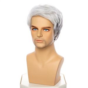 วิกผมผู้ชายสำหรับการค้าต่างประเทศข้ามพรมแดน รุ่นวัยกลางคนและผู้สูงอายุ สีเทา-ขาว แสกข้าง ผมสั้น รุ่น 1708 ไม่มีเชือกผูก แบบชิ้นเดียว - Product Image 5