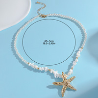 Collier tendance fait main en alliage plaqué or, forme étoile de mer, avec perles imitation coquillage et chaîne à maillons