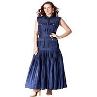 A12084 Nouveauté printemps : Robe maxi en jean sans manches pour femme avec volants, un design unique et élégant