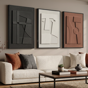 <b>Large</b> 3D Textured Wood <b>Framed</b> Metal Support Base Wall Art for Living Room 3 Piece Black White Brown Portrait - Product Image 3