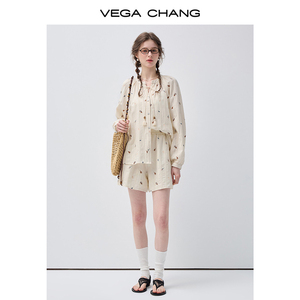 VEGA CHANG Women's <strong>Boho</strong> Style Embroidered Blouse Beige Tie Neck with Tassel Long Sleeve Casual <strong>Shirt</strong> for Daily Wear - Product Image 2
