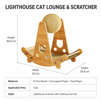 YAOYUE Lighthouse Cat Lounge : Griffoir pour chat en forme de A avec boule en sisal, base oscillante en bois, lit pour chat et planche à gratter ondulée rotative
