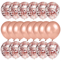 Ballons d'anniversaire de 12 pouces en or rose avec confettis, ballons en latex avec ruban or rose pour la décoration de fête, de mariage et de fête prénuptiale