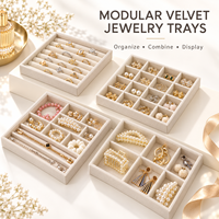 Organisateur de tiroir à bijoux en velours amovible sur mesure avec compartiments personnalisés pour bagues et boucles d'oreilles, couleur personnalisée, boîte cadeau