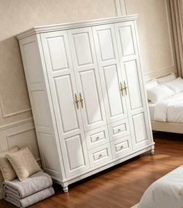 Traditional <b>White</b> Wardrobe with Raised Panel Doors and Brass Handles, 2 Drawers, Freestanding Bedroom <b>Storage</b> <b>Cabinet</b> - Product Image 3