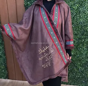 Custom Islamitische Arabische Vrouwen Winter Bont Kashmiri Borduurwerk Sjaals Met Hoodie