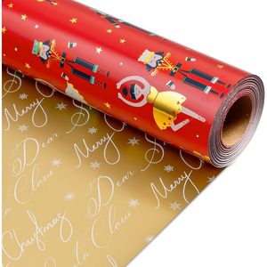 MAYPLUSS Red Christmas <b>Wrapping</b> <b>Paper</b> Roll 17in X 33ft Nutcracker Design Gift Craft Packaging Recyclable - Product Image 1